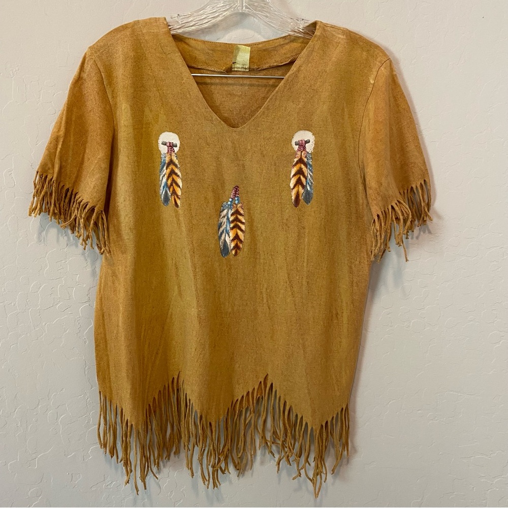 Bohemian Tan Fringe Maxi Skirt Top Two Piece Set with Feather Details Southwest